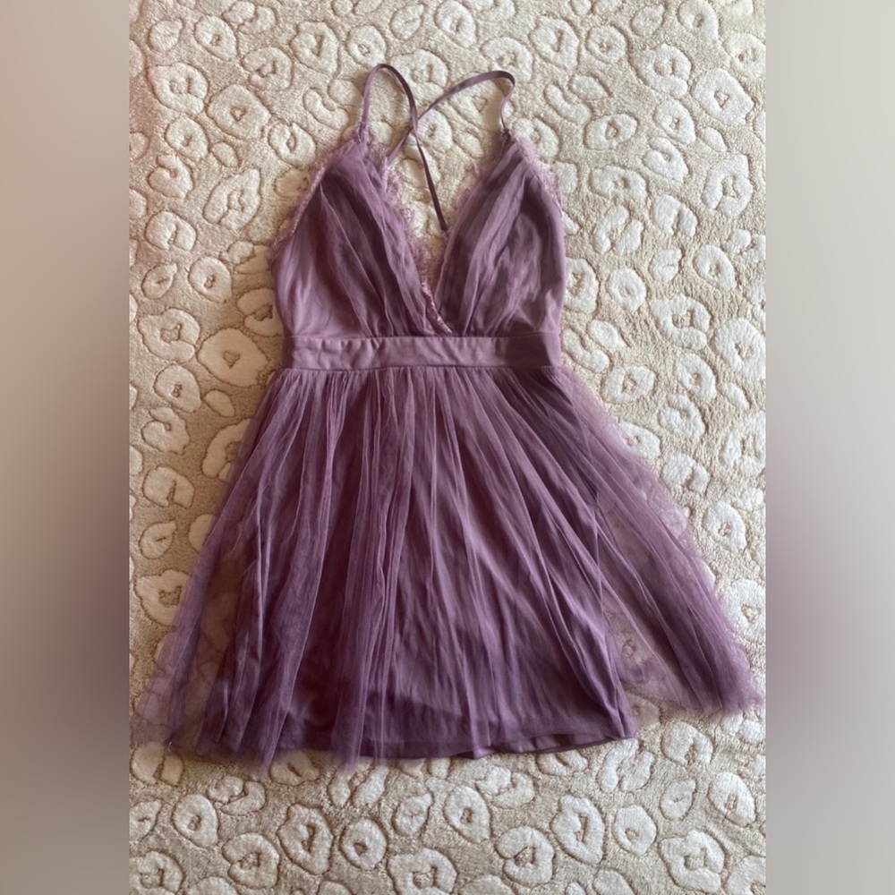 Purple Tulle Halter Mini Dress